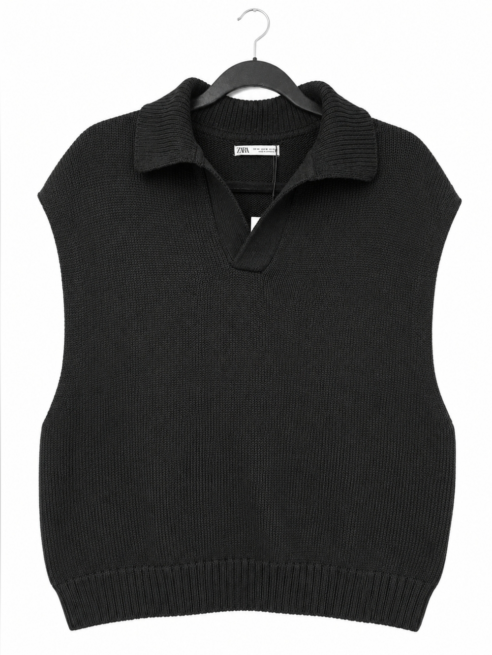ZARA Knit Sleeveless Sweater Vest Black Size M Collared Minimalist Layering Top - Picture 2 of 12